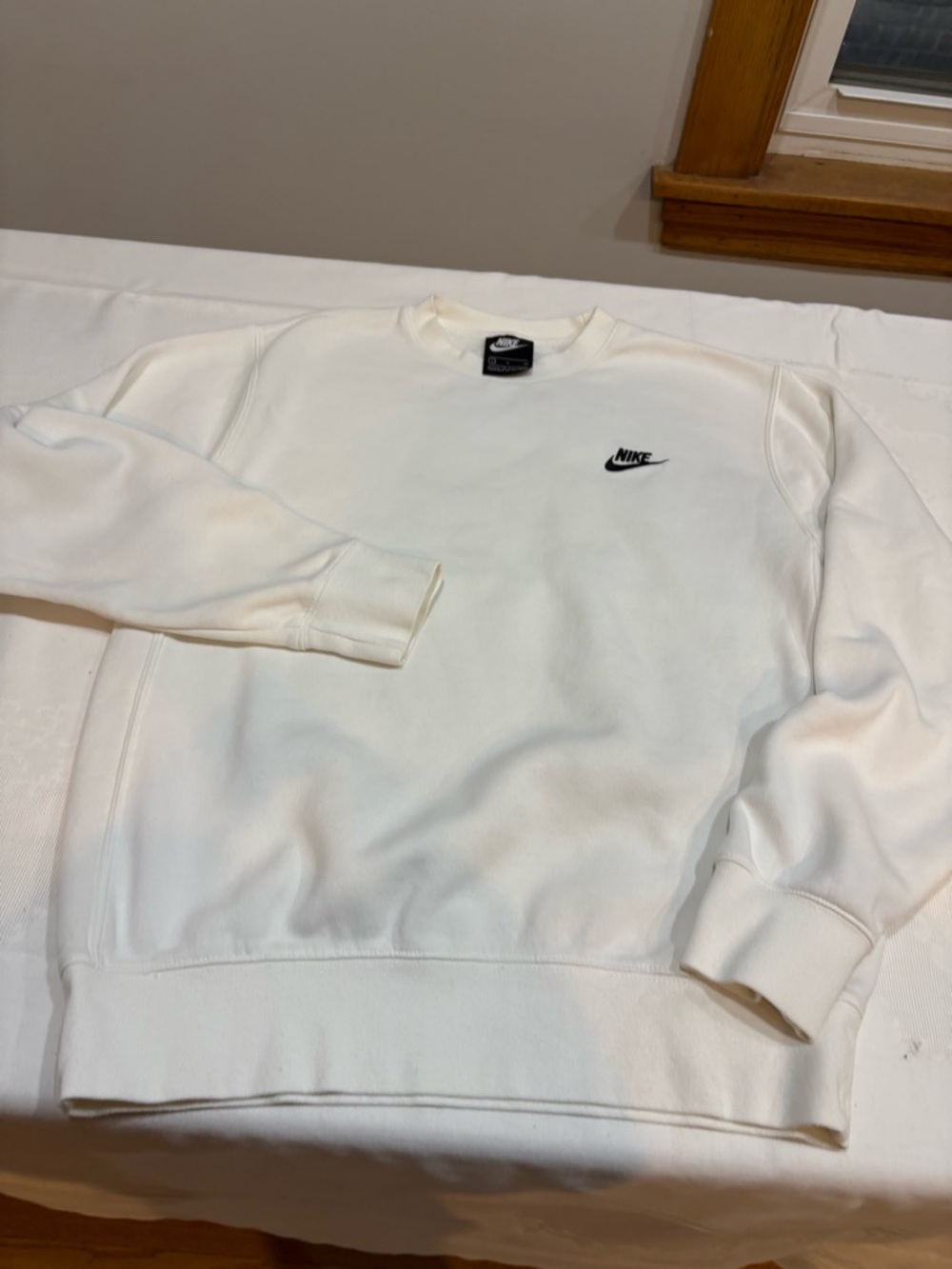 Nike Men’s Cream Crewneck Sweatshirt with Black Swoosh